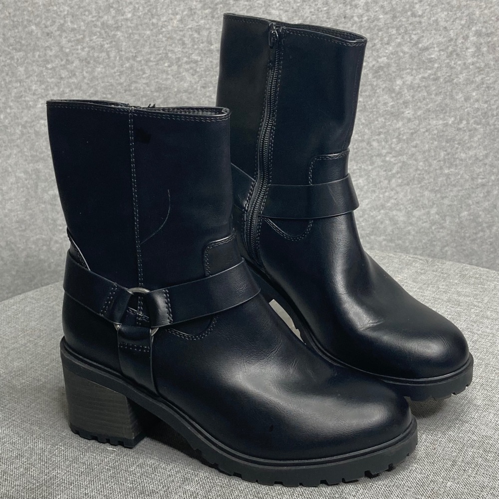 Black Block Heel Ankle Chunky Boots with Buckle Detail Grunge Women's 9.5 Target